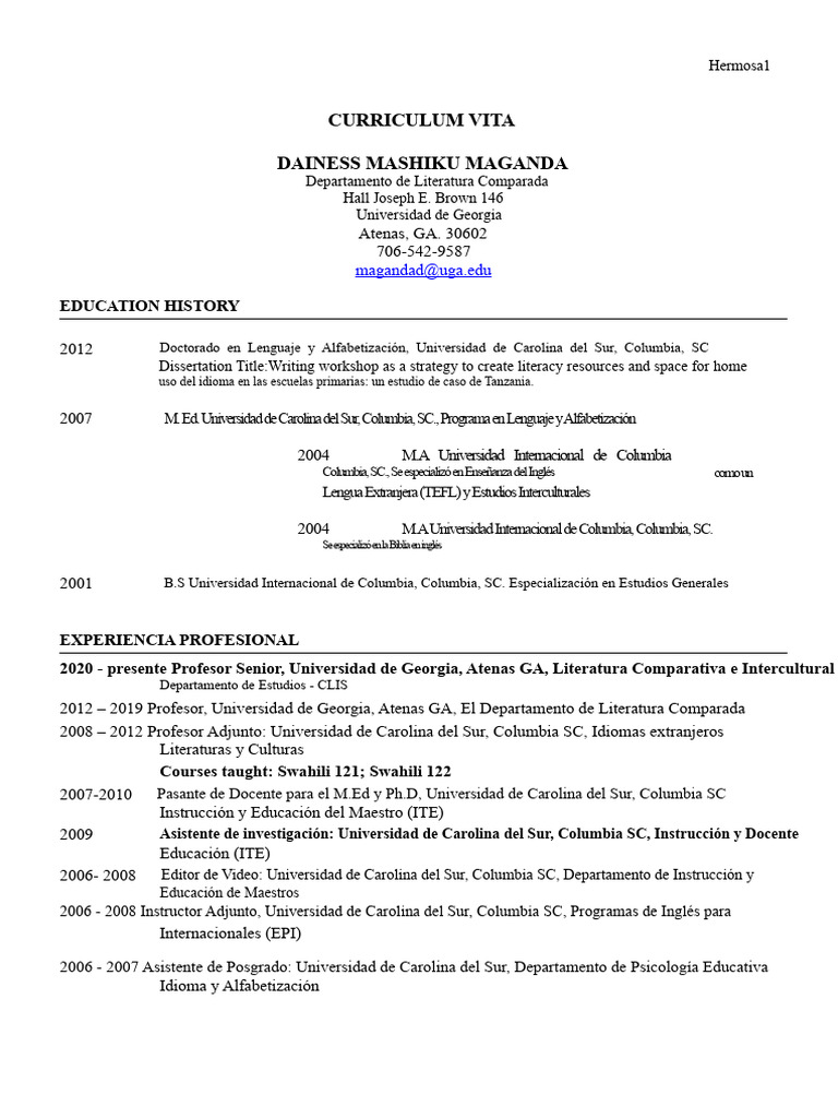 Dainess Maganda CV - Julio 2021 | PDF | Idioma swahili | África