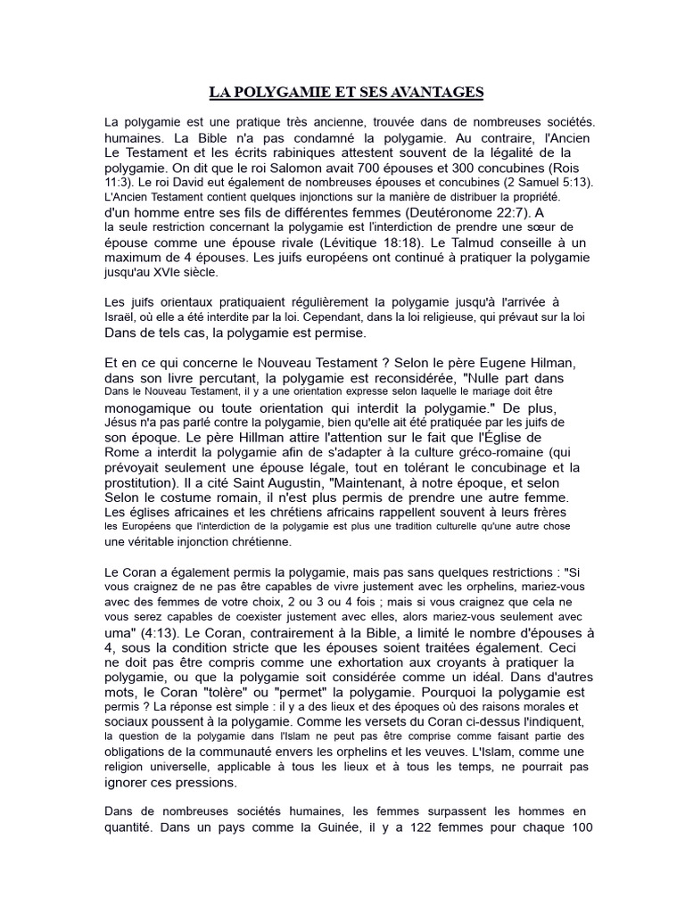 Avantages de la polygamie dans l'histoire | PDF | Polygamie | Mariage