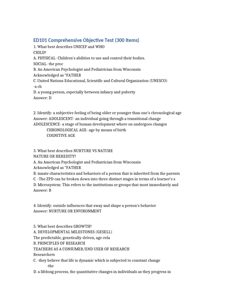 ED101 Child Development Test Review | PDF | Cognitive Development ...