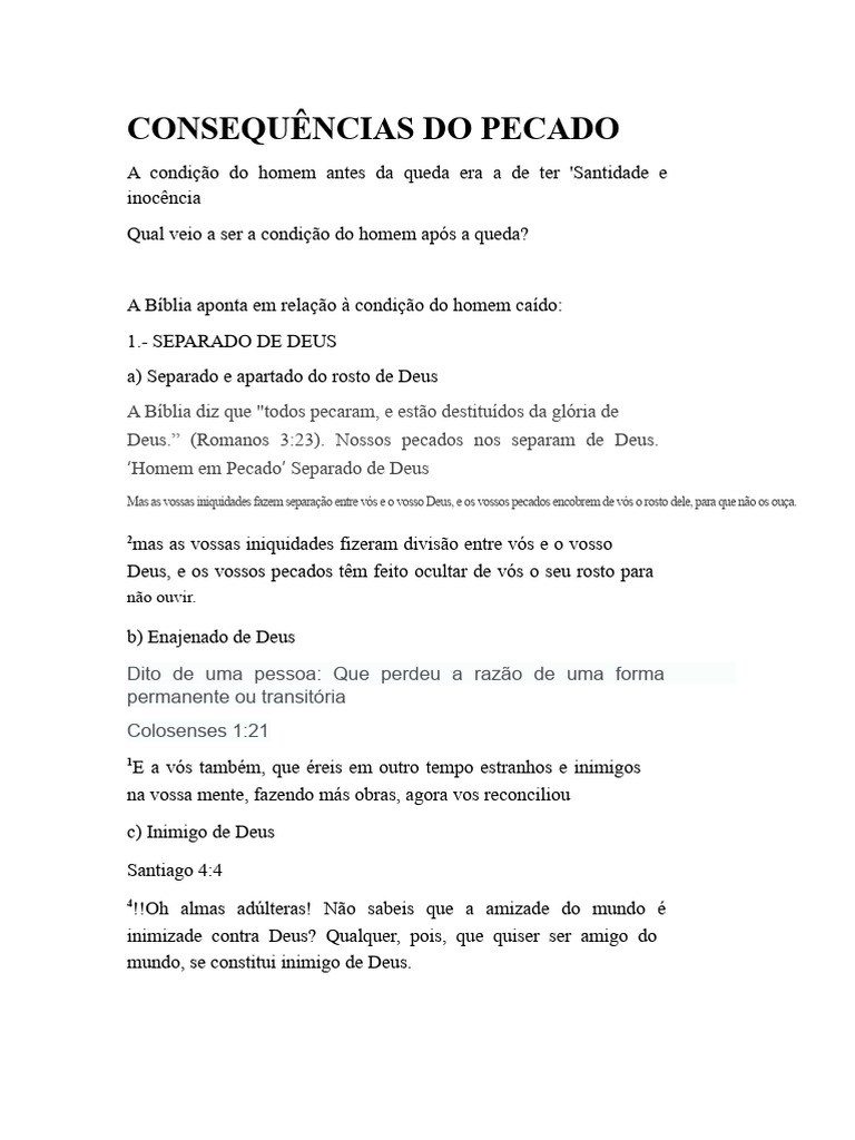 Consequências do Pecado na Humanidade | PDF | Pecado | Adão e Eva