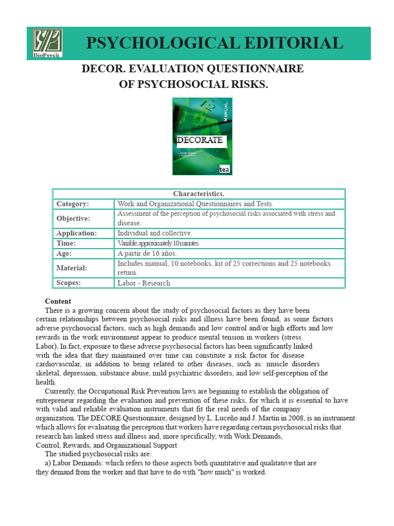 ATLO-12-DECOR-Questionnaire For The Evaluation of Psychosocial Risks ...