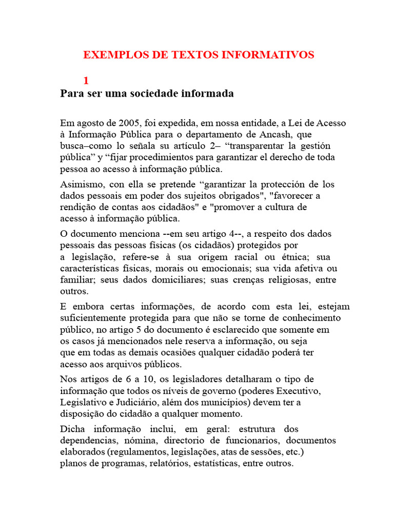 Exemplos de Textos Informativos | PDF | Cidadania | Vulcão