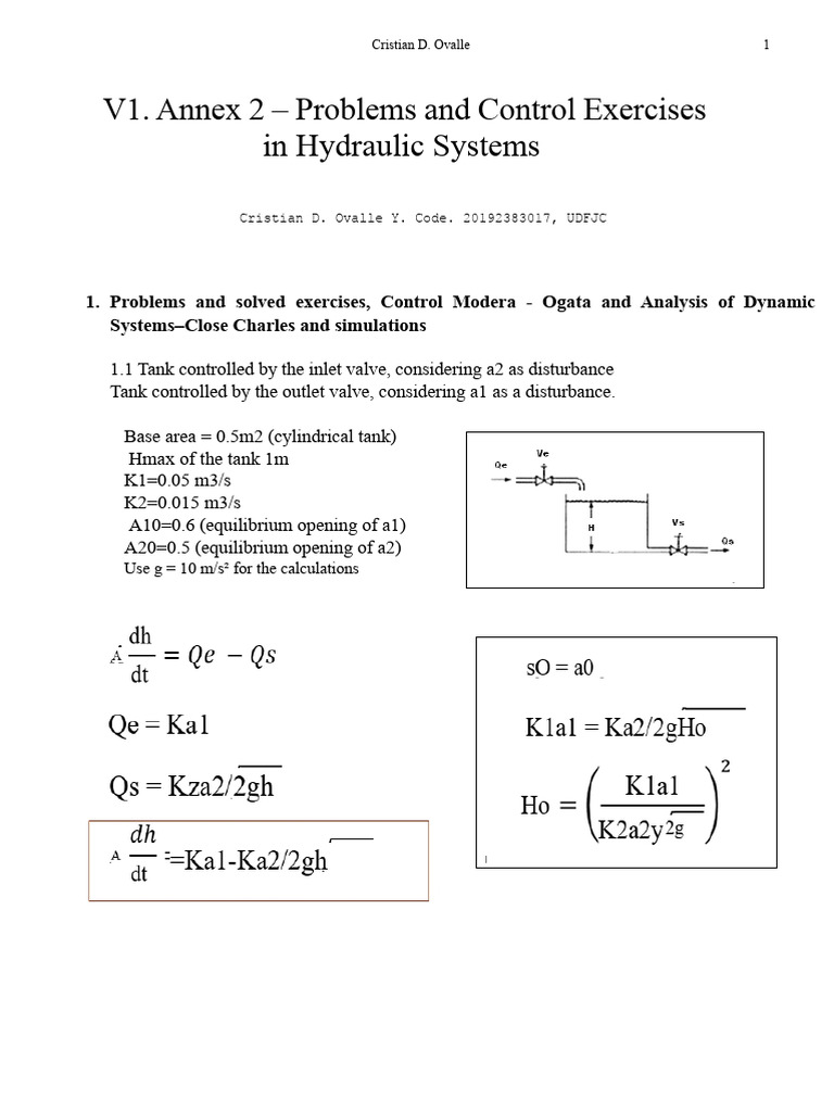 Hydraulic Systems Control Exercises | PDF | Valve | Applied Mathematics