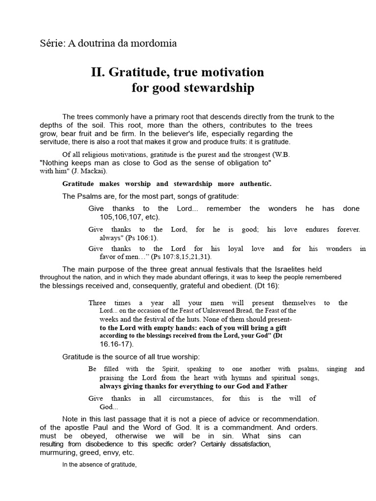 The Role of Gratitude in Stewardship | PDF | Gratitude | God