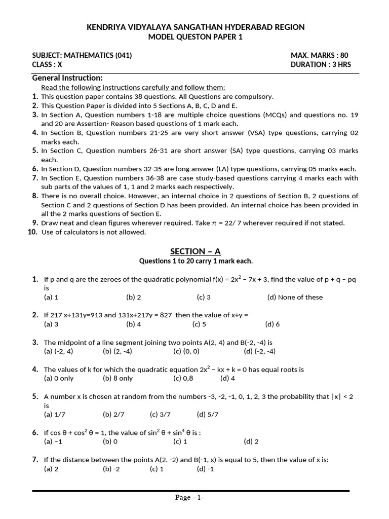 Maths Sample Paper 2025 - QP & Ms-Pages-1 | PDF | Circle | Area