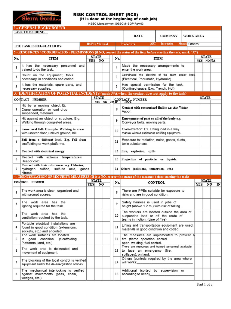 11 - Risk Control Sheet Hcr (Rev.03) | PDF | Gases