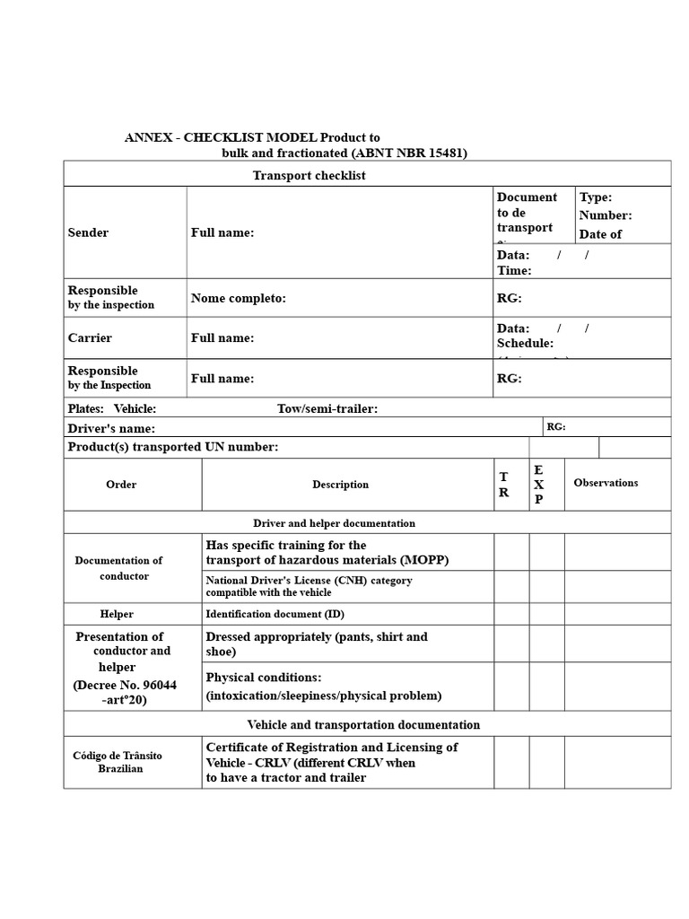 Transport Checklist for Hazardous Goods | PDF | Dangerous Goods | Cargo