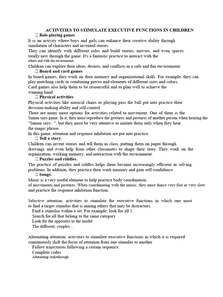 Activities To Stimulate Executive Functions in Children | PDF ...