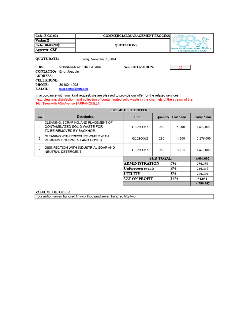 Quotation for Waste Management Services | PDF
