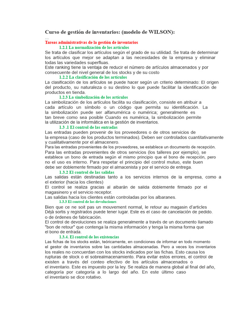 Curso de Gestión de Inventarios: Modelo Wilson | PDF | Desviación Estándar