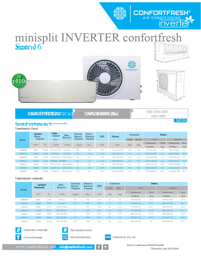 Confortfresh Mini Split Inverter Specs | PDF