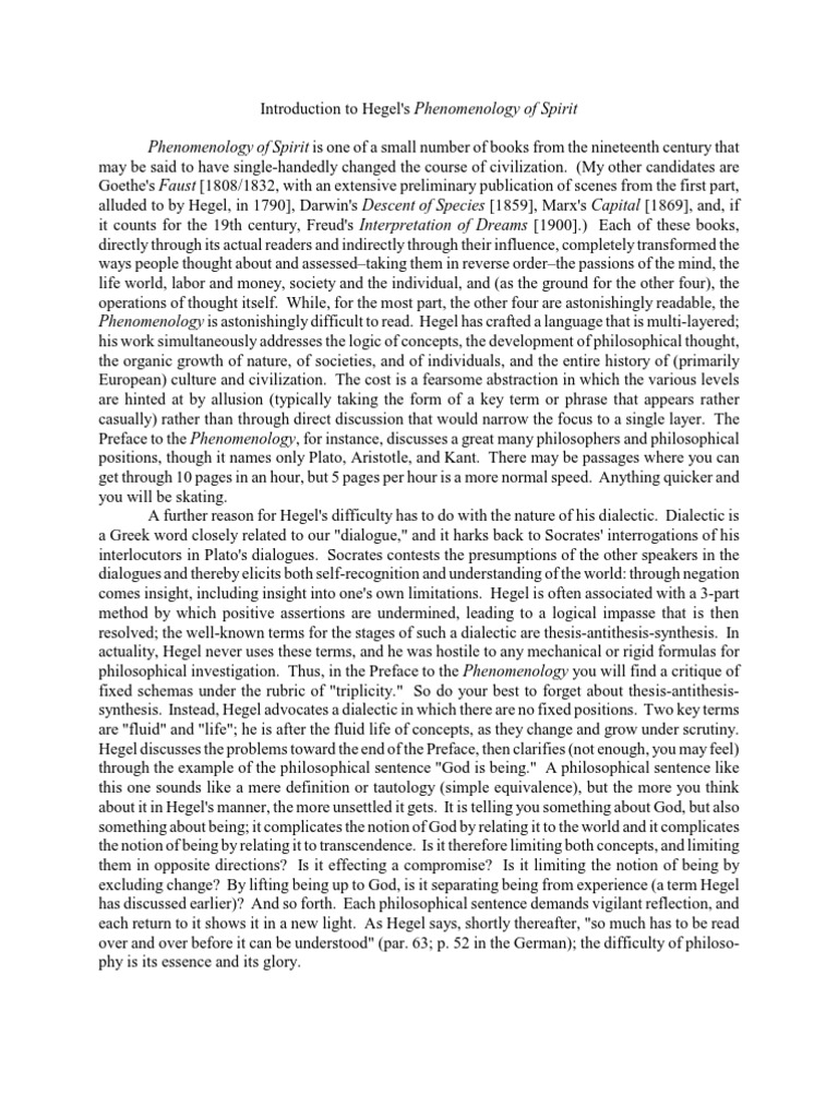 Phenomenology Of Spirit Is One Of A Small Number Of Books From The