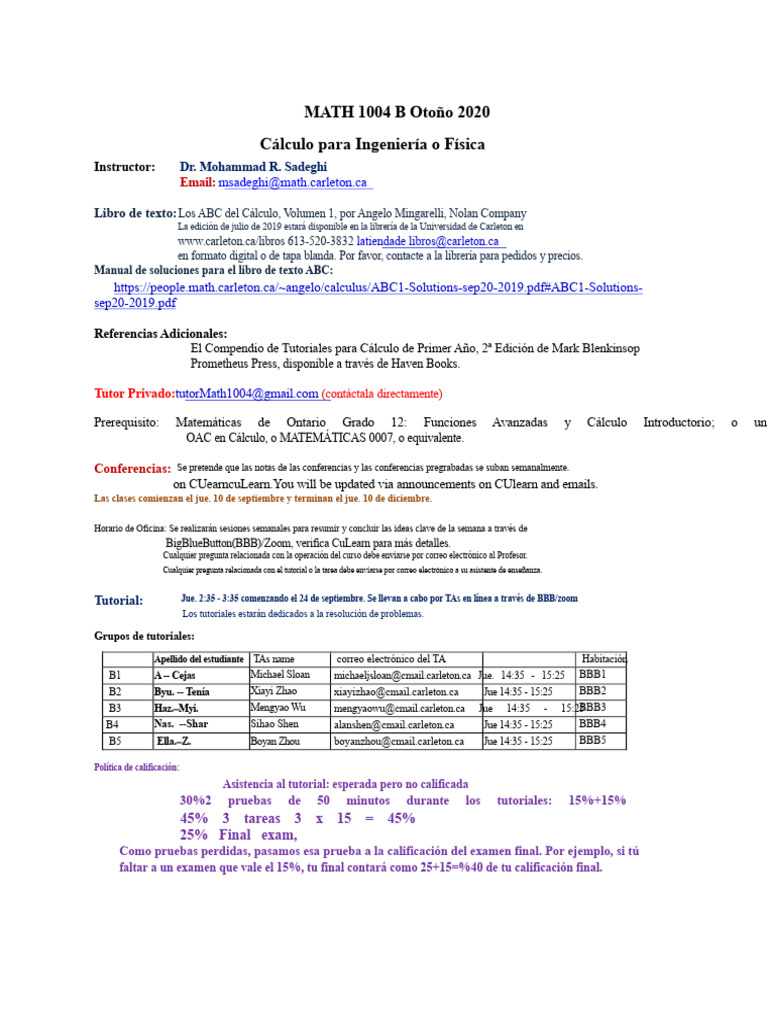 Cálculo para Ingeniería: MATH 1004 Otoño 2020 | PDF | Relaciones ...