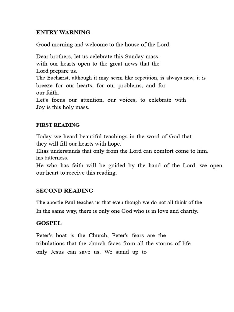 Sunday Mass Reflection and Prayers | PDF | Eucharist | Mass (Liturgy)