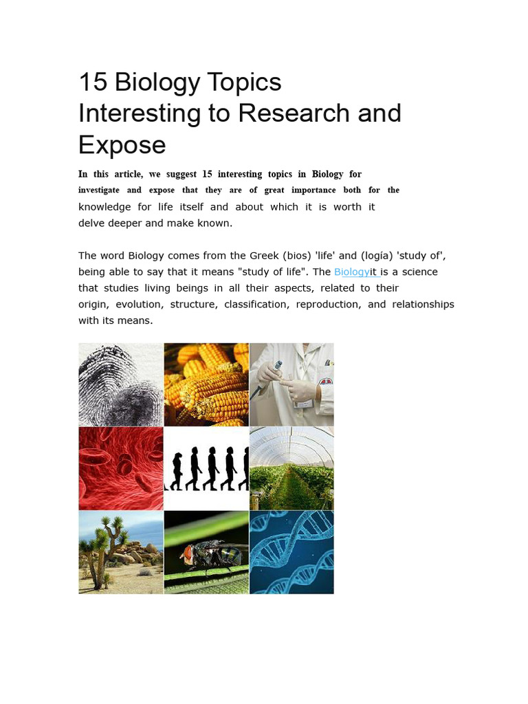 15 Engaging Biology Research Topics | PDF | Cell (Biology) | Biology