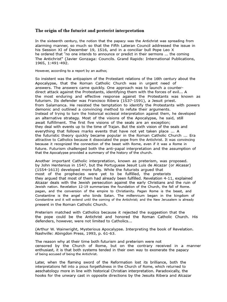 Origins of Futurism and Preterism | PDF | Christian Eschatology ...