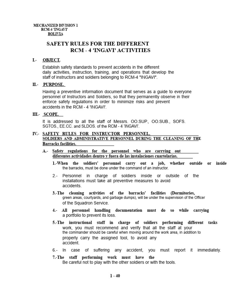 Safety Rules for RCM-4 'Ingavi' Personnel | PDF | Kitchen | Bathroom