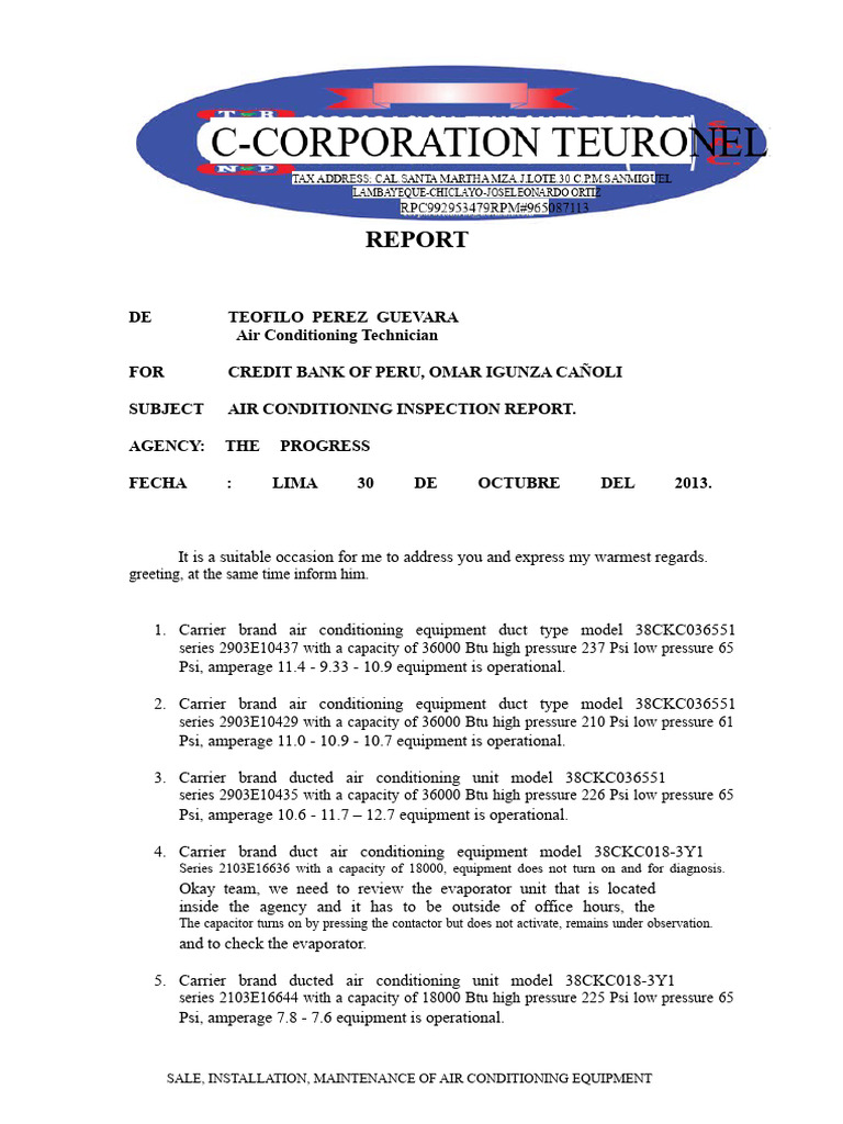 Air Conditioning Inspection Report 2013 | PDF | Air Conditioning ...