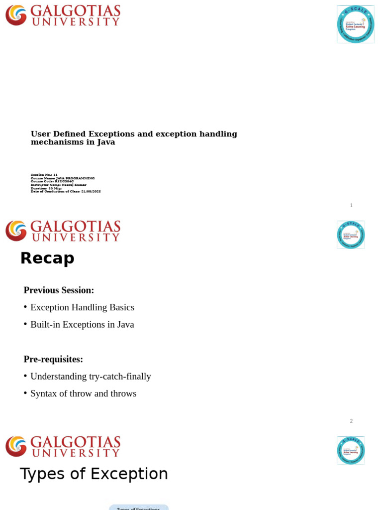 Lecture 11 User Defined Exception | PDF | Java (Programming Language ...