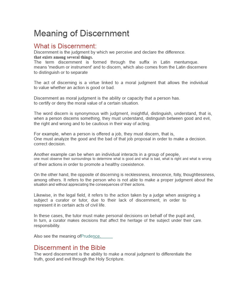meaning of discernment | PDF | Bible | Good And Evil