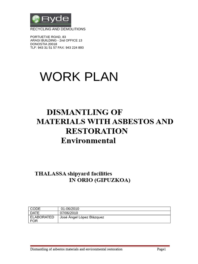 Asbestos Dismantling and Restoration Plan | PDF | Asbestos | Personal ...