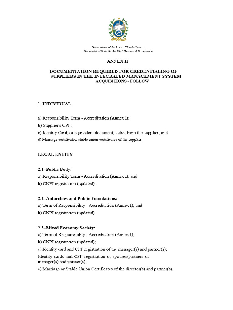 Supplier Credentialing Requirements Rio RJ | PDF | Identity Document ...