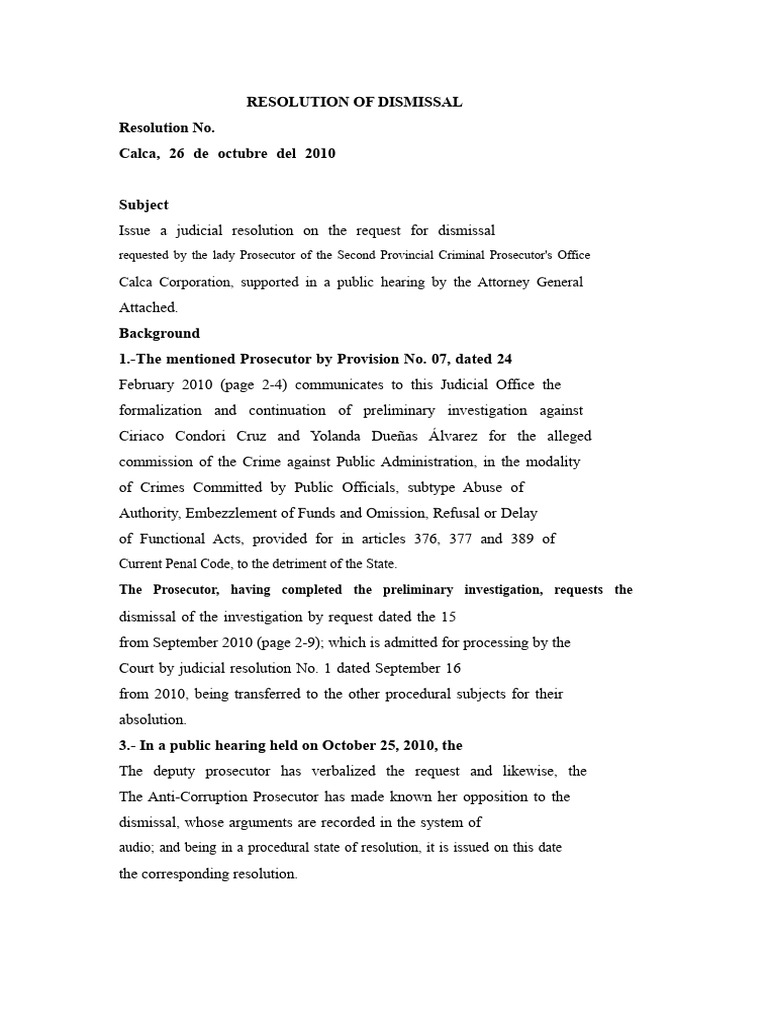 Resolution of Dismissal | PDF | Prosecutor | Crimes
