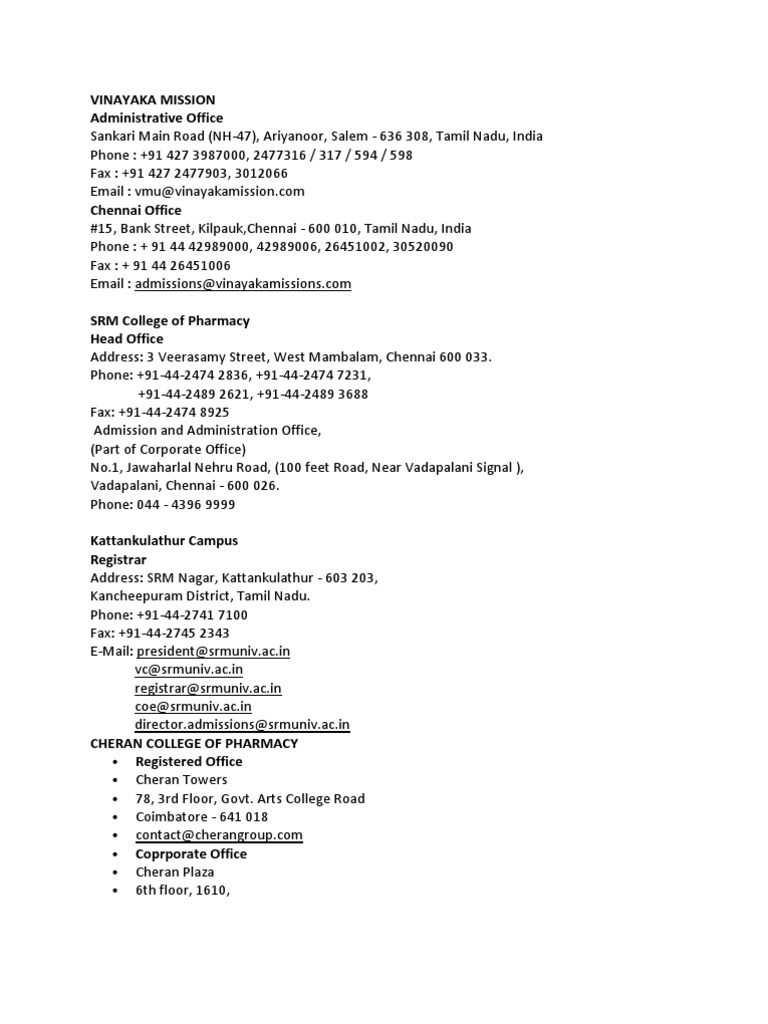 All Pharmacy List | PDF | Tamil Nadu