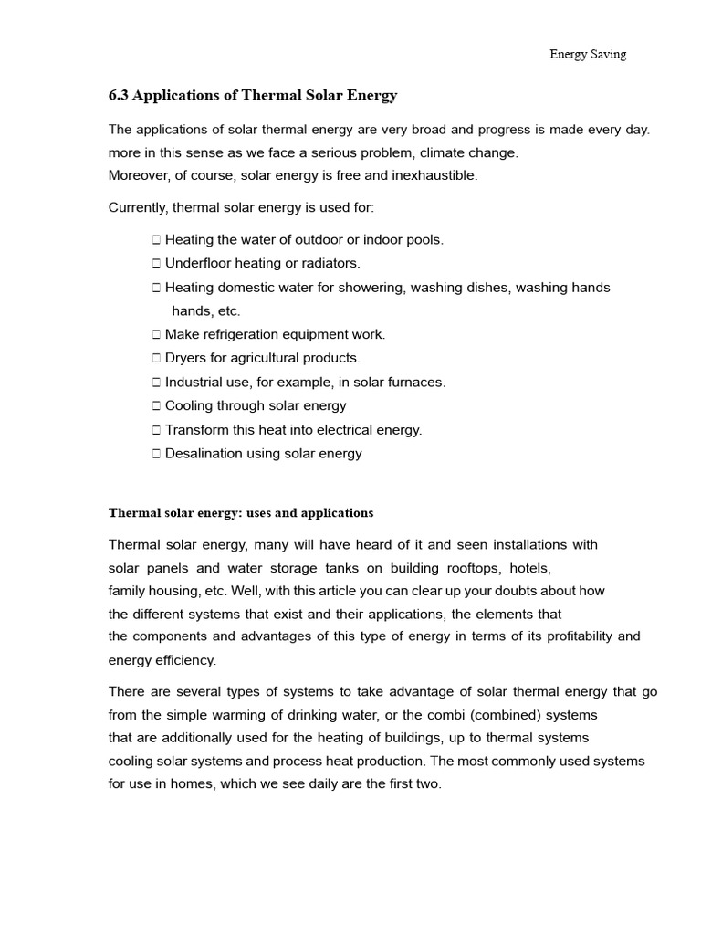 Applications of Thermal Solar Energy | PDF | Solar Energy | Refrigeration