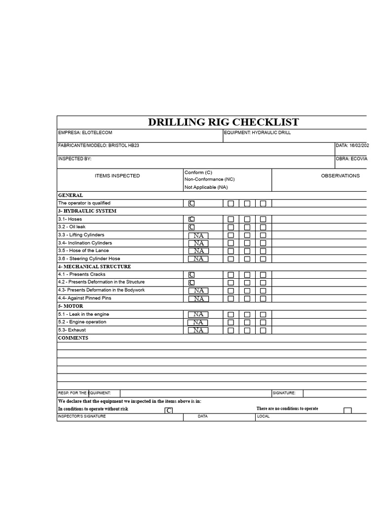 Drilling Rig Inspection Checklist | PDF