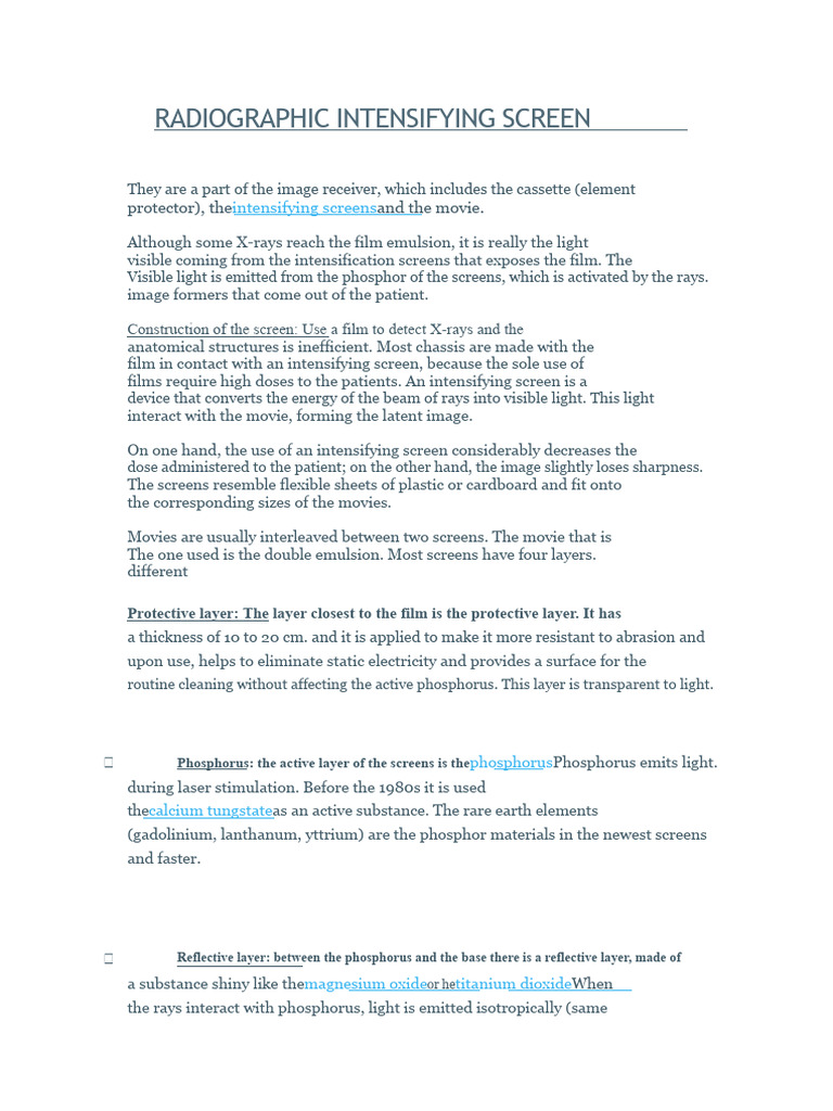 Understanding Radiographic Intensifying Screens | PDF | Light | Radiography
