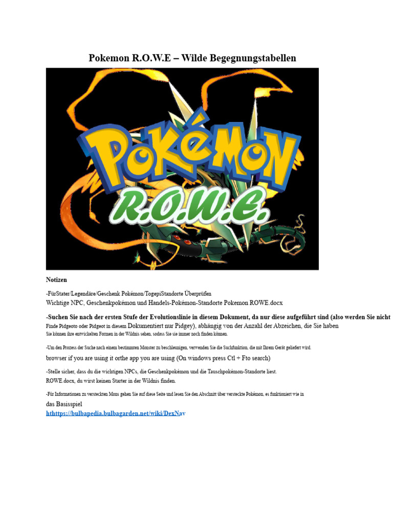 Pokémon ROWE - Wilde Begegnungstabellen | PDF