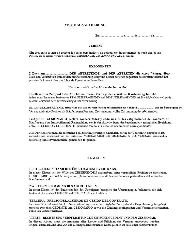 Vertrag Über Die Übertragung Des Vertrags | PDF