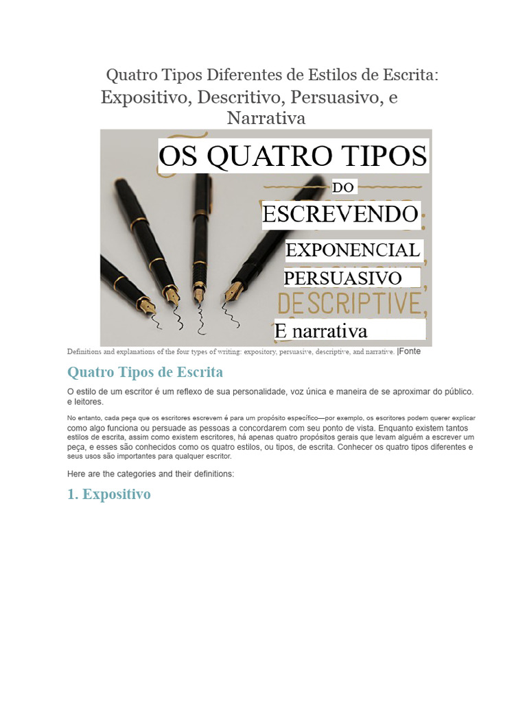 Tipos de Estilos de Escrita: Guia Completo | PDF | Narrativa | Publicidade