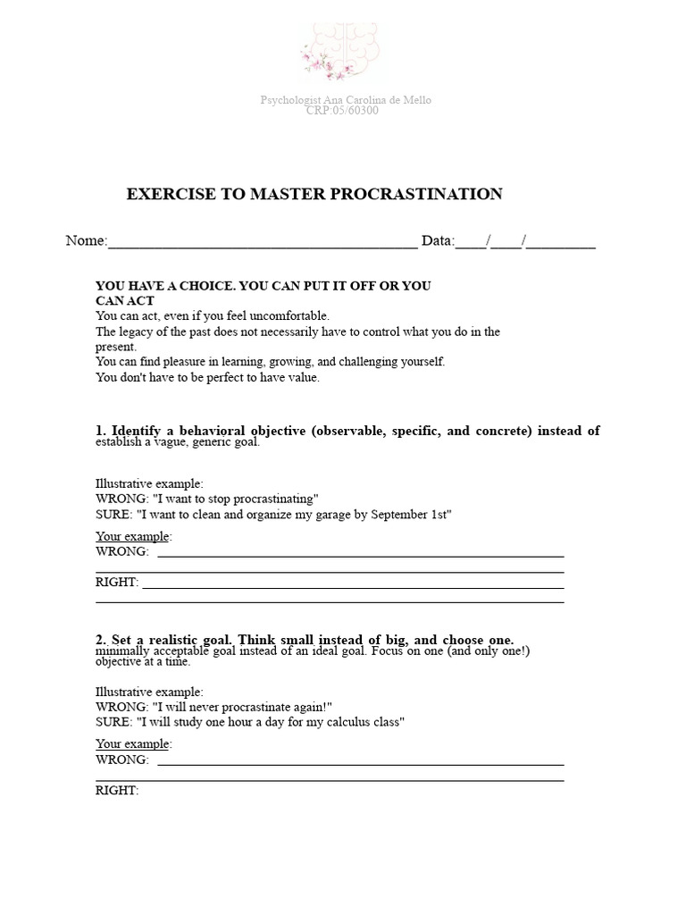 Exercise To Master Procrastination | PDF | Goal | Procrastination