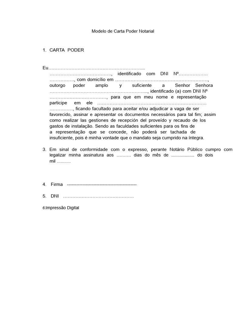 Modelo de Carta Poder Notarial | PDF