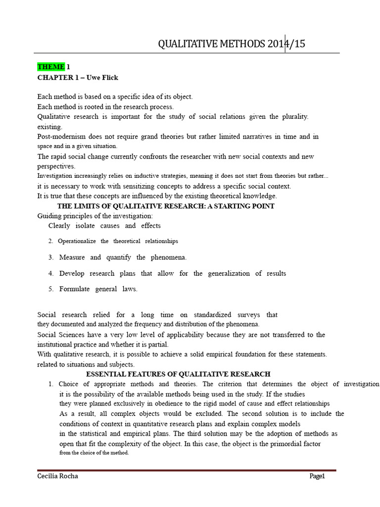 Summary (Uwe Flick Complete) | PDF | Methodology | Qualitative Research