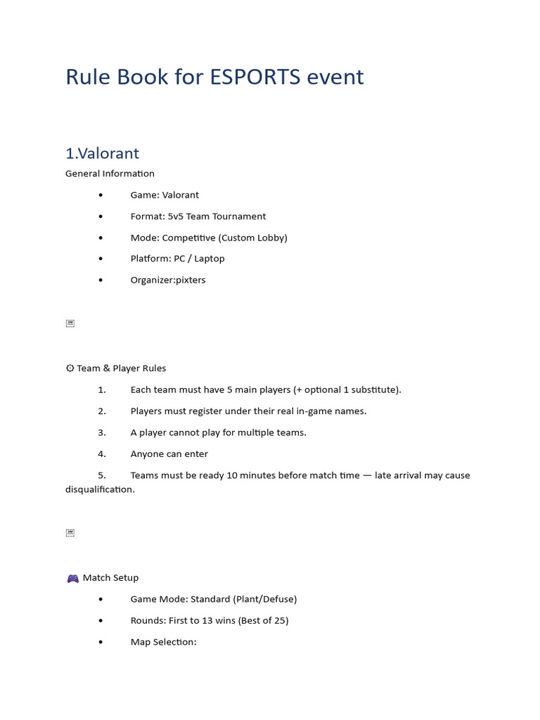 ESPORTS Event Rule Book: Valorant, Tekken, FIFA, PUBG | PDF