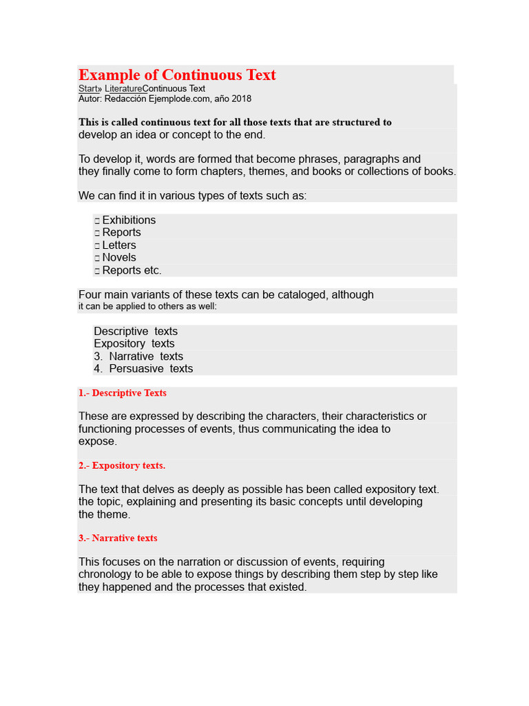 Understanding Continuous Text Types | PDF | Medical Specialties ...
