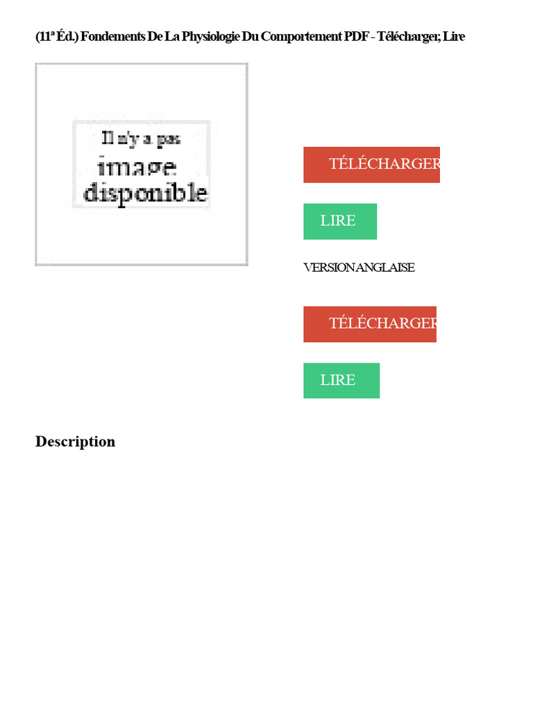 (11e Éd.) Fondements de La Physiologie Du Comportement PDF ...