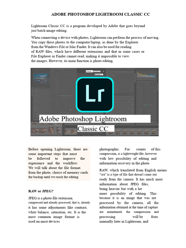 Lightroom Classic CC Photo Editing Guide | PDF | Raw Image Format | Vision