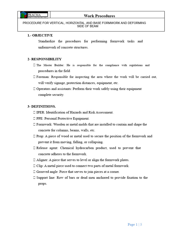 Formwork Procedures for Concrete Structures | PDF | Personal Protective ...