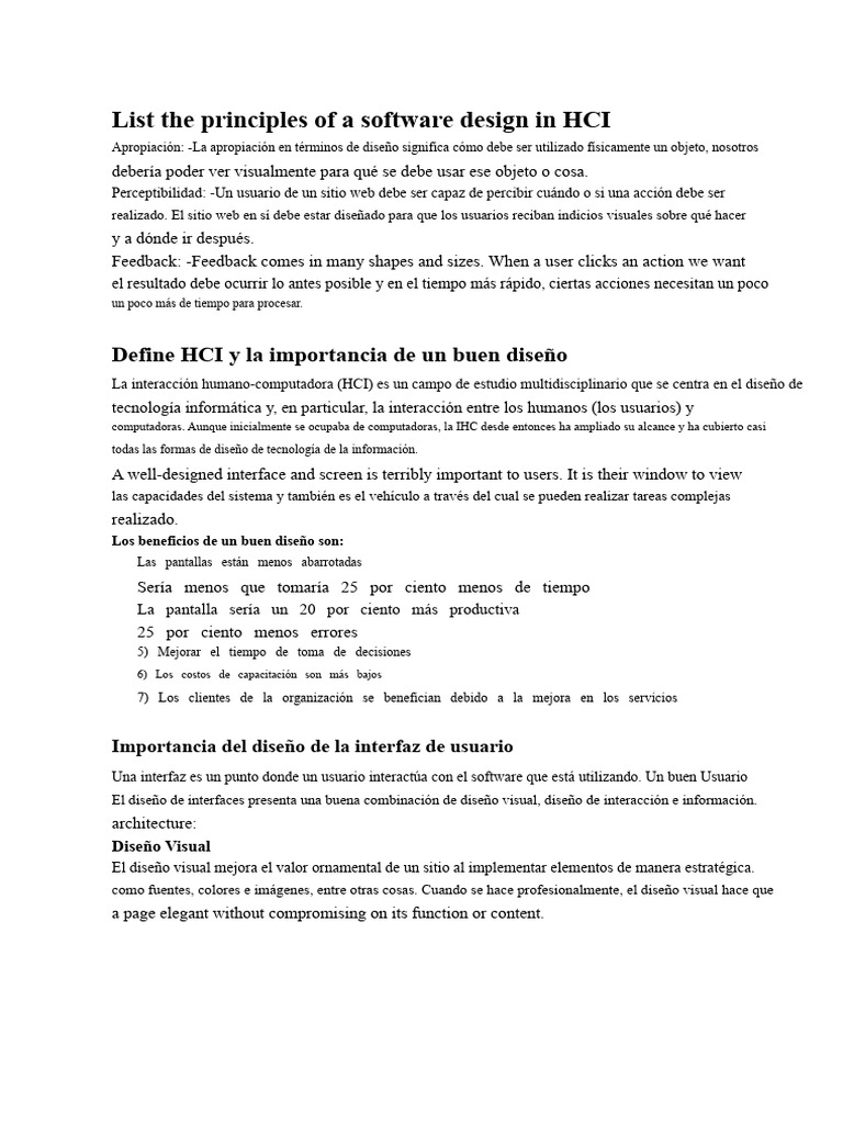 List The Principles of A Software Design in HCI: Define HCI y La ...