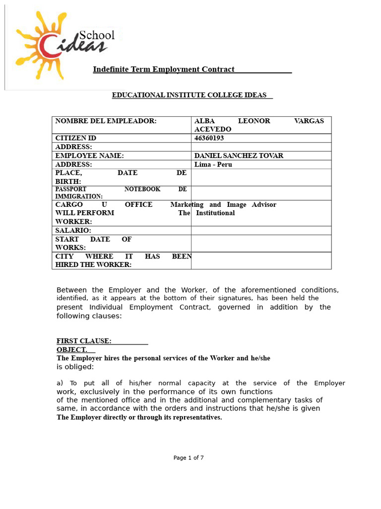 Indefinite Employment Contract Template | PDF | Employment | Salary