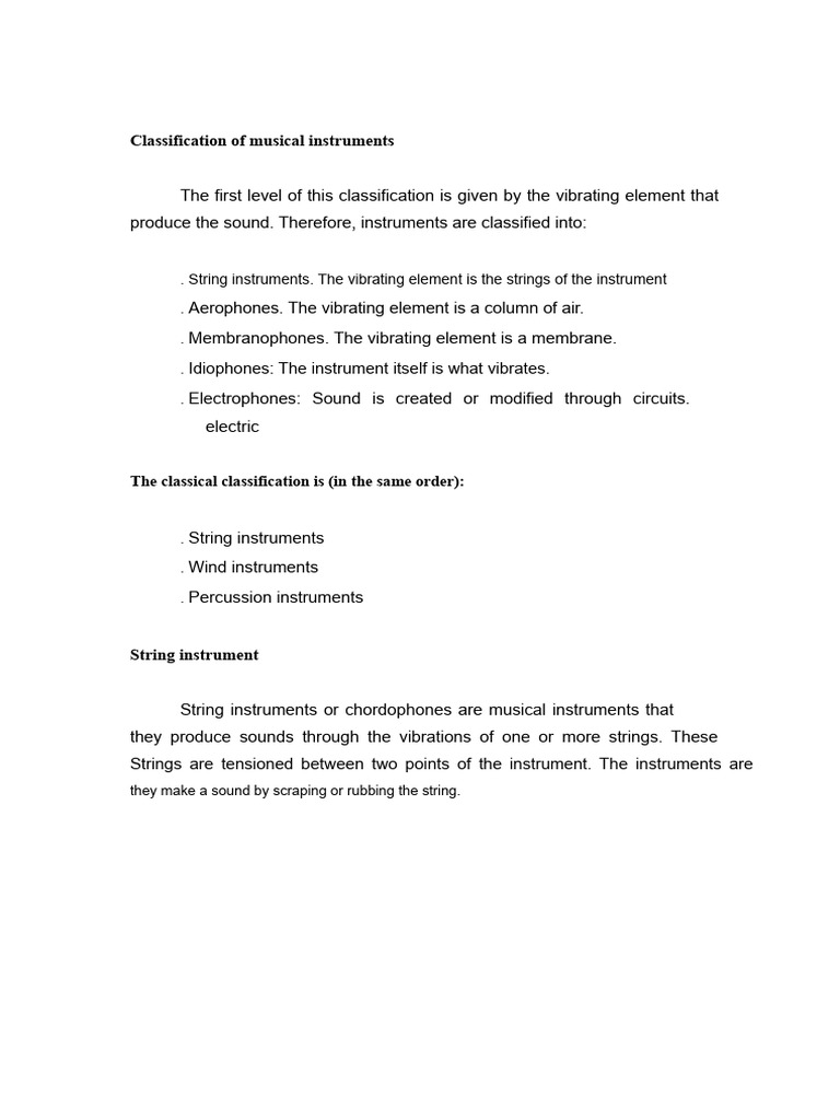 Classification of Musical Instruments Work | PDF | Musical Instruments ...