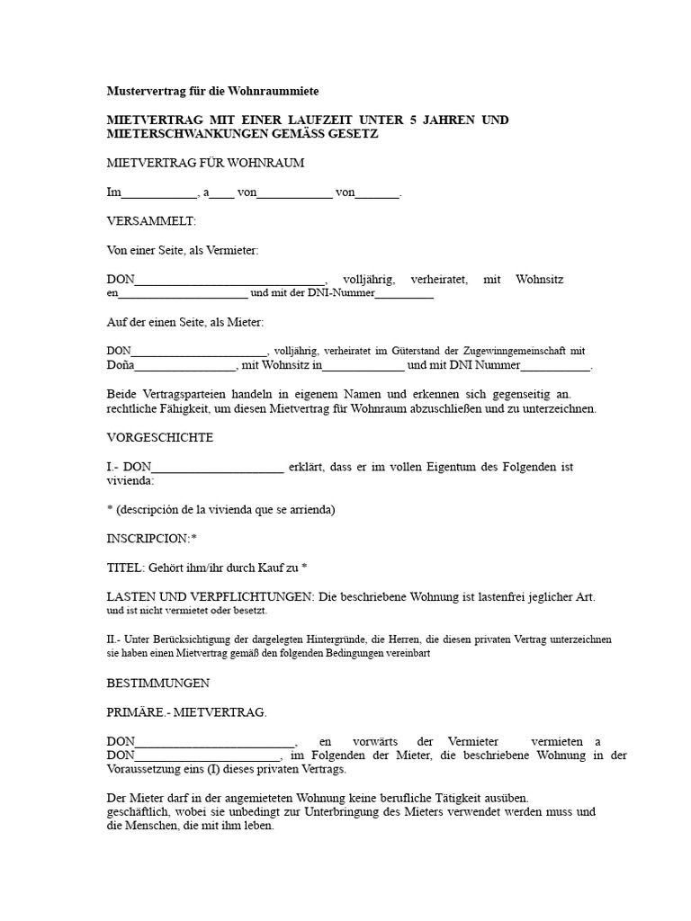Mustervertrag Für Wohnraummiete | PDF