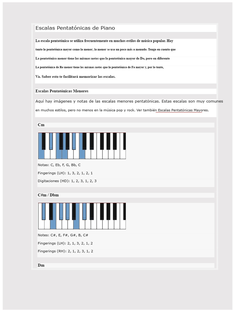 Escalas Pentatónicas de Piano: Guía Completa | PDF | Escala (música ...