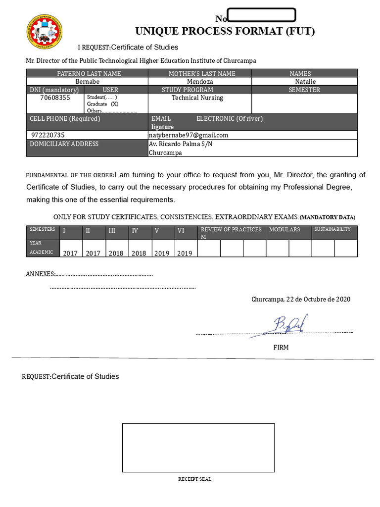 Request for Certificate of Studies | PDF