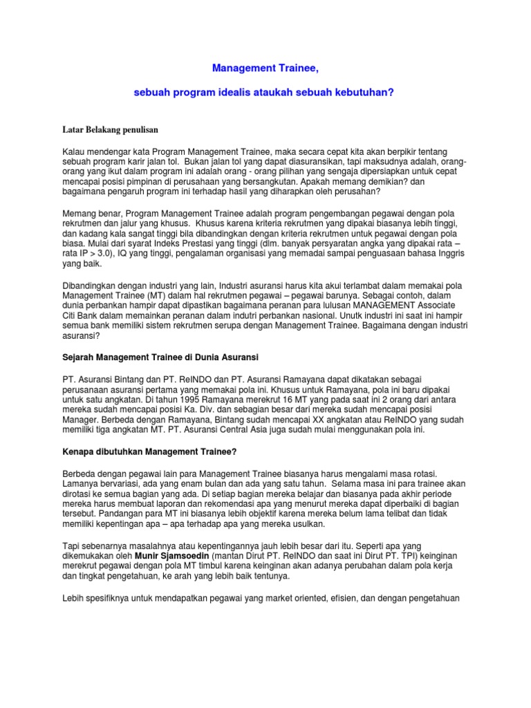 Program Management Trainee dalam Asuransi | PDF