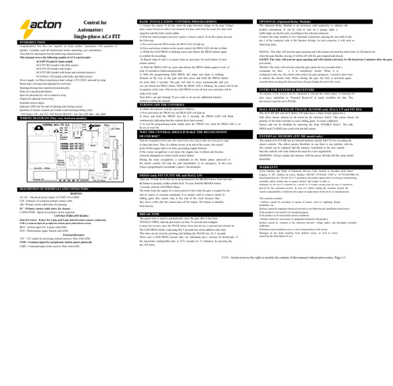AC4 Control Unit Installation Guide | PDF | Relay | Electrical Connector